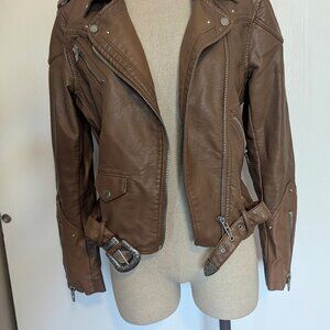 BLANK NYC PU Vintage Styled Brown Leather Motorcycle Jacket